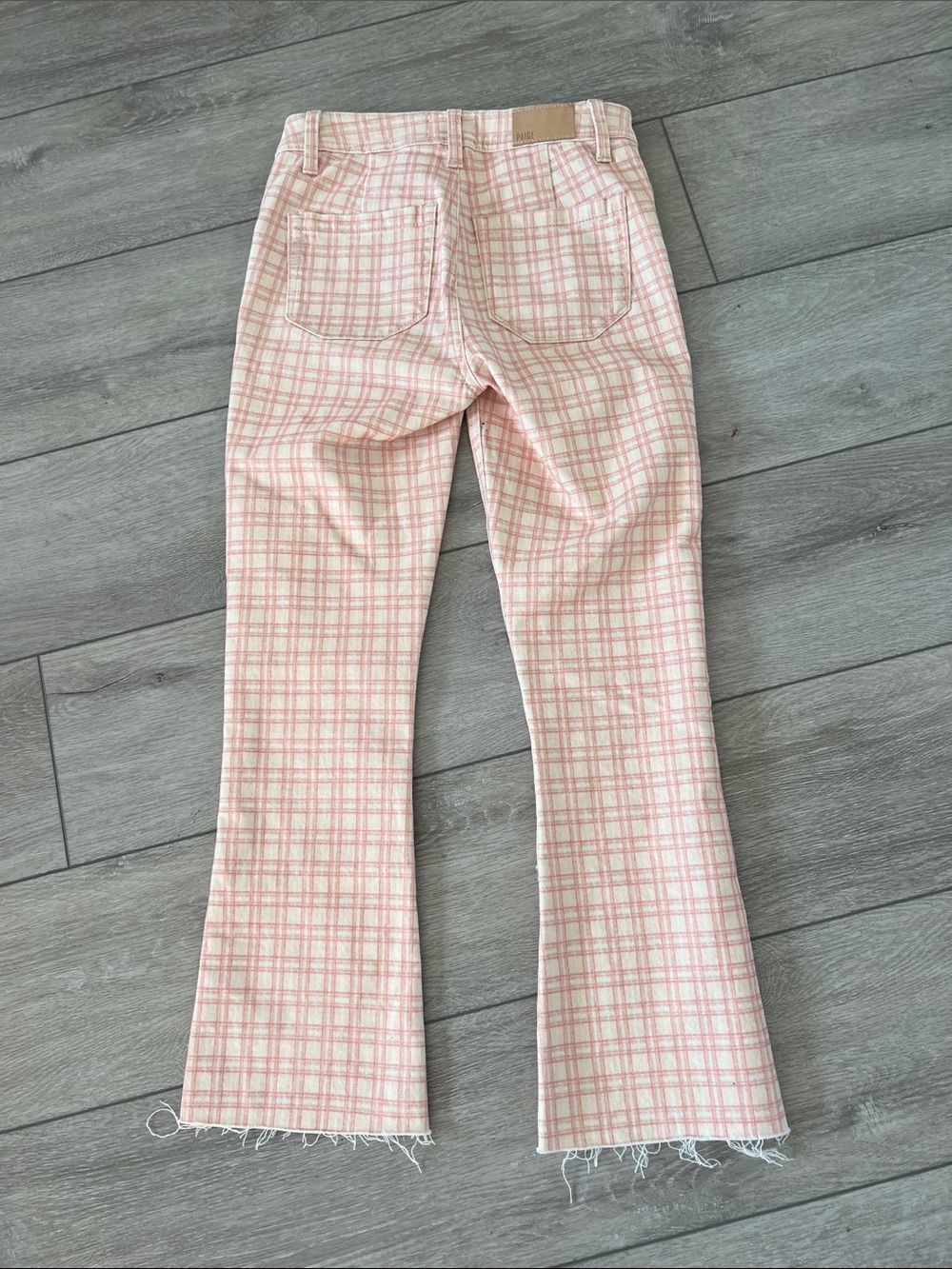 PAIGE Collette Pink & White Plaid ankle Flare Pants size 25 - Picture 7 of 8